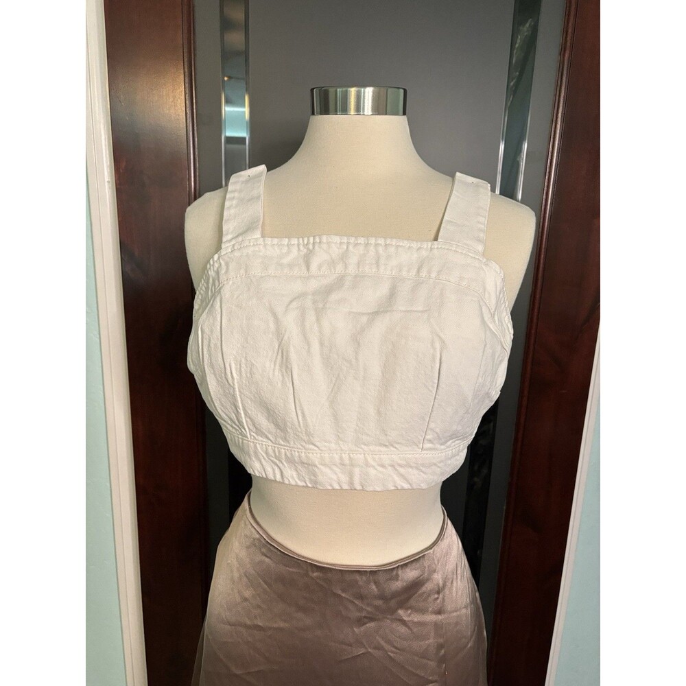 New White Lone Star Crop Tank Top,  Smocking On Back, Size S #124